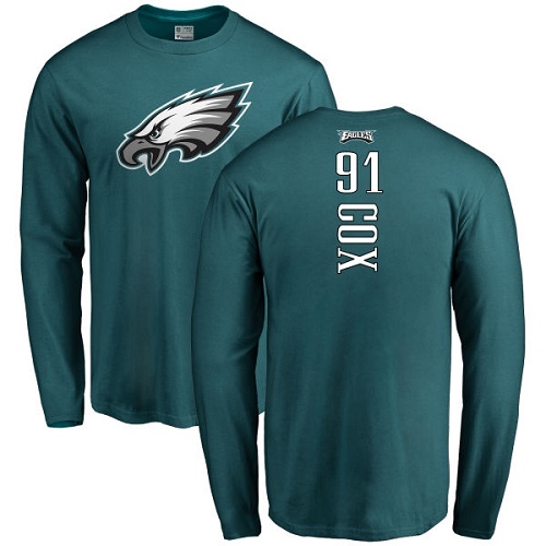 Men Philadelphia Eagles #91 Fletcher Cox Green Backer Long Sleeve NFL T Shirt